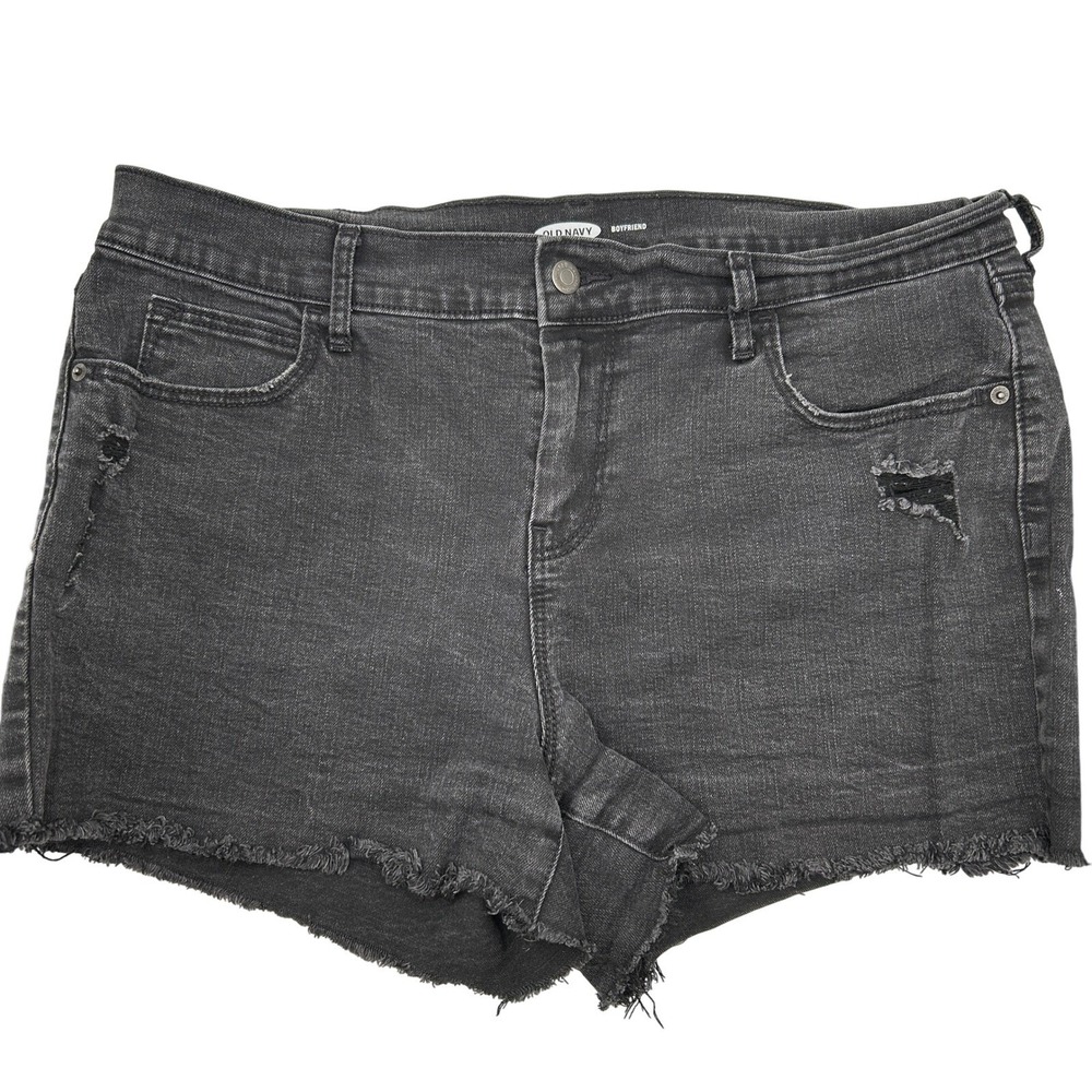 Old Navy Boyfriend Black Jean Distressed Denim Shorts Raw Hem 14 Grunge Festival - Picture 1 of 7